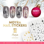 Moyra Nail Stickers promotieafbeelding met feestelijke nagelvoorbeelden en stickervellen